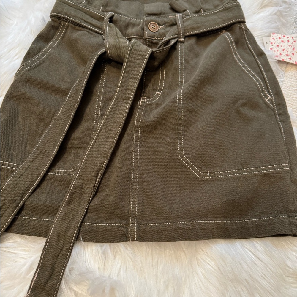 Free People Green A-line Mini Skirt with Tie Front